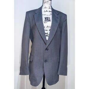 Vtg 90s JOHNNY CARSON Slate Grey Striped Suit Coat Sport Jacket Blazer Hipster